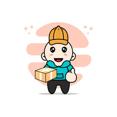 Cute kids character wearing delivery boy costume.