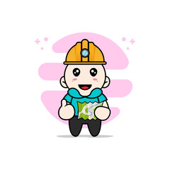 Cute kids character wearing construction worker costumes.
