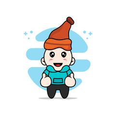 Cute kids character wearing warm hat.