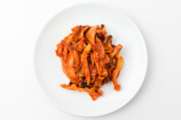 Stir-fried squid on white background