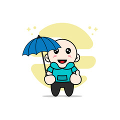 Cute kids character holding a umbrella.