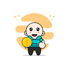 Cute kids character holding a coin.