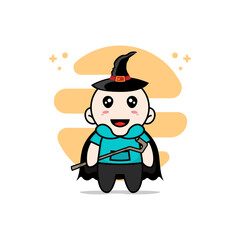 Cute kids character wearing witch costume.