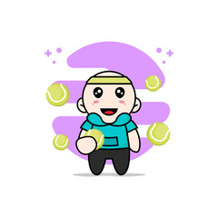 Cute kids character holding a tennis ball.