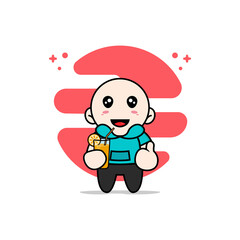 Cute kids character holding a cup of juice