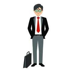 Obraz premium A businessman with his suitcase and looking towards us, vector