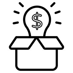 


    Dollar inside light bulb with package, innovative box icon