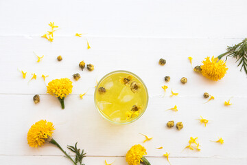 herbal healthy drinks cold chrysanthemum flowers cocktail water beverage for health care with...