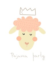 pajama party. Cartoon sheep. Flat vector illustration for children.. baby design for posters, prints for t-shirts, cards, wall decorations