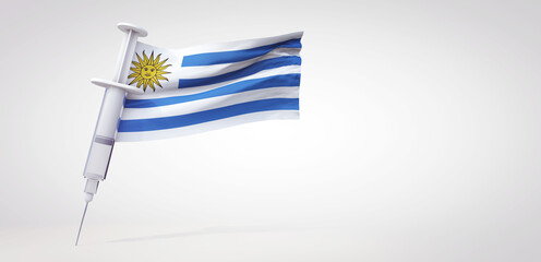 Vaccine immunization syringe with Uruguay flag. 3D Rendering