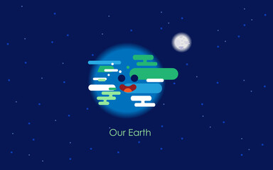 Cartoon Earth and Moon Face illustration