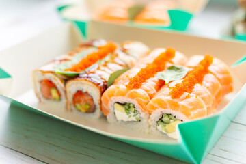 Sushi set with salmon and eel