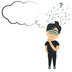 Man is thinking. Question mark. Vector illustration in cartoon style
