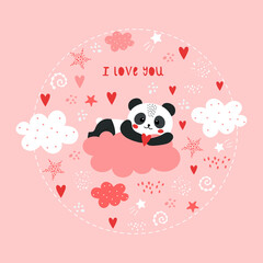 Cute valentines card with panda