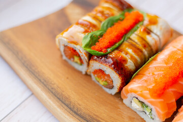 Sushi set with salmon and eel