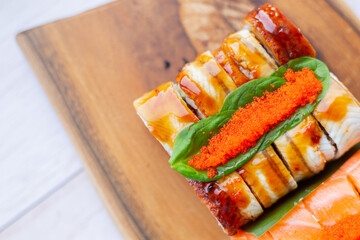 Sushi set with salmon and eel