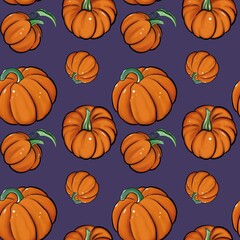 pattern with pumpkins on a purple background