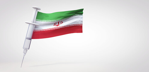 Vaccine immunization syringe with iran flag. 3D Rendering