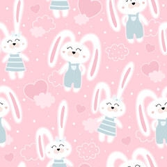 Cute seamless pattern with bunnies