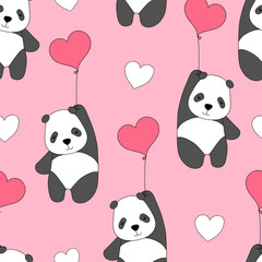 Cute seamless pattern with pandas on balloons.