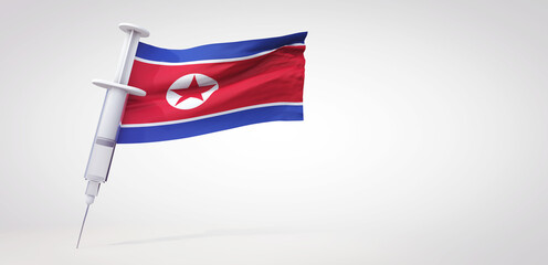 Vaccine immunization syringe with north korea flag. 3D Rendering