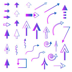 A set of various purple arrows