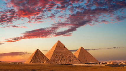 Fototapeta na wymiar Sunset at the Pyramids, Giza, Cairo, Egypt. 