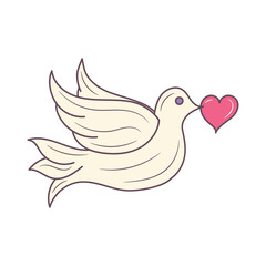 Dove Bird holding heart vector illustration, colored isolated linear style pictogram 