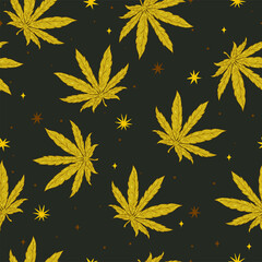 Naklejka na ściany i meble Seamless pattern with cannabis leaves and stars. Vector graphics.