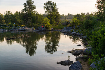 view of Bow river floing inside Calgary, Alberta, Canada