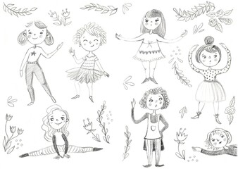 Girls do charging, hand illustration