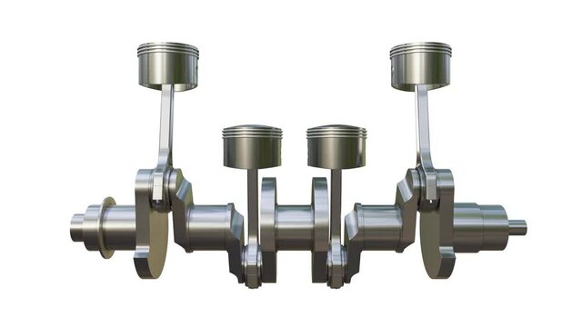 Metal crankshaft and 4 pistons with connecting rods. Seamless
