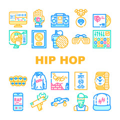 Hip Hop And Rap Music Collection Icons Set Vector
