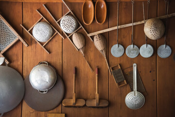 utensils on a wooden wall, Cooking equipment