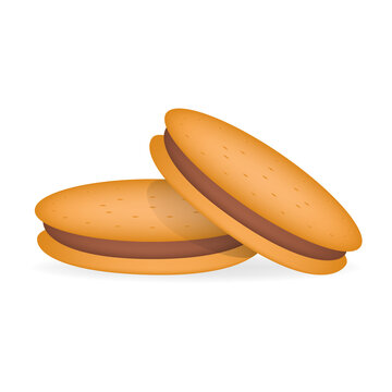 Sandwich Cookie Filled With Chocolate, Vector Illustration