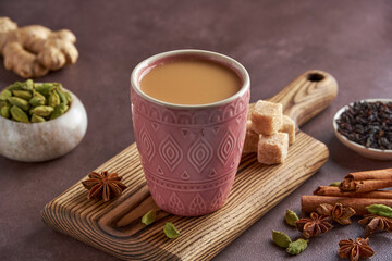 Traditional middle eastern , indian drink masala or karak chai. Closeup