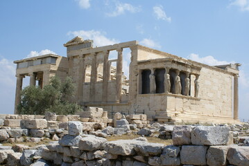 Fototapeta na wymiar The Erechtheion temple on the Acropolis of Athens, Greece