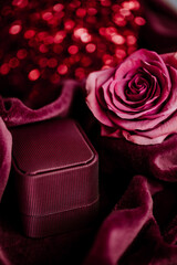 Romantic setting with an engagement ring on a Valentine's day