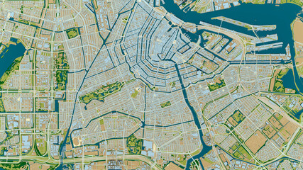 Amsterdam city centre, 3D aerial view