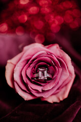 Romantic setting with an engagement ring on a Valentine's day