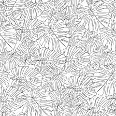 Illustration of a black leaves monstera isolated on a white background. Seamless pattern