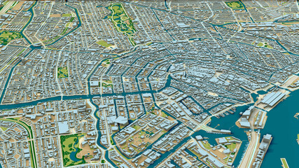 Amsterdam city centre, 3D aerial view