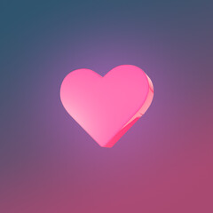 Fototapeta na wymiar Pink glowing, glossy 3d heart on dark color gradient.