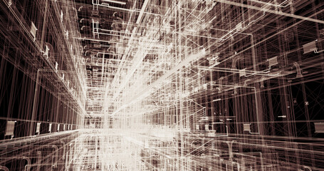 View of BIM model of the building at wareframe mode