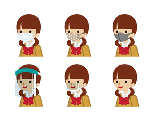 マスク種類セット - 女子学生　斜め向き