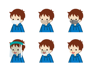 マスク種類セット - 男児　斜め向き