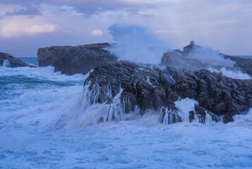 Swell and storm in the Hermitage of the Virgen del Mar San Roman de la Llanilla.Municipality of...
