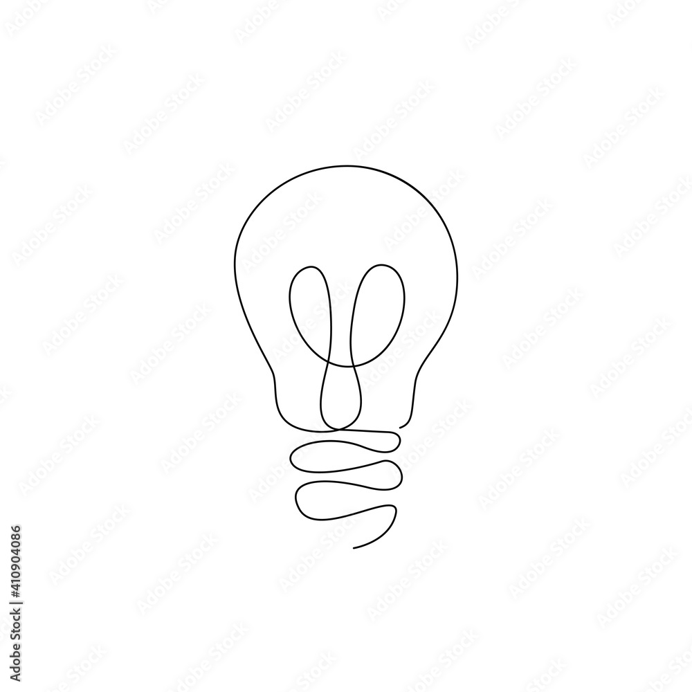 Poster continuous one line drawing of simple bulb. electric light minimalist concept. eco idea for design. 