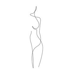 Trendy Line Art Woman Body. Minimalistic Black Lines Drawing. Female Figure Continuous One Line Abstract Drawing. Modern Scandinavian Design. Naked Body Art. Vector Illustration. © Наталья Дьячкова