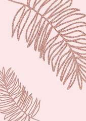 Elegant luxurious nude pink blush and gold glitter. Chic trendy print with botanical motifs. Background for invitations, cards, posters and banners.